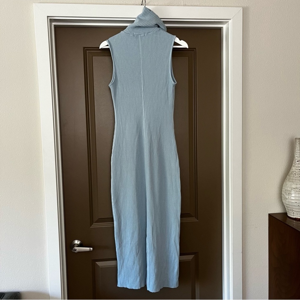 NWT Anthropologie Stateside Luxe Light Blue Thermal Turtleneck Midi Dress Medium - Picture 4 of 6
